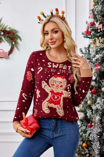 Crewneck Embroidered Sweater – Gingerbread Man