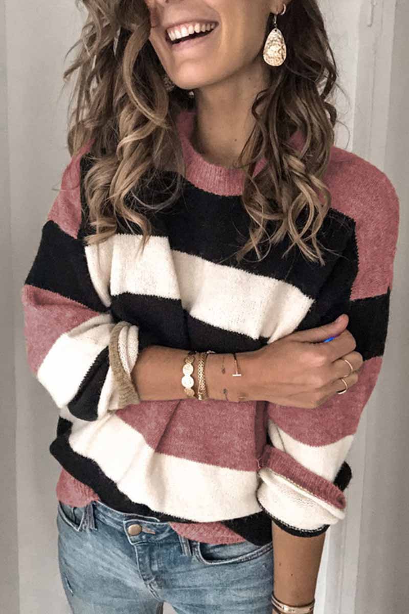 Striped O-neck Contrast Sweater(2 Colors)
