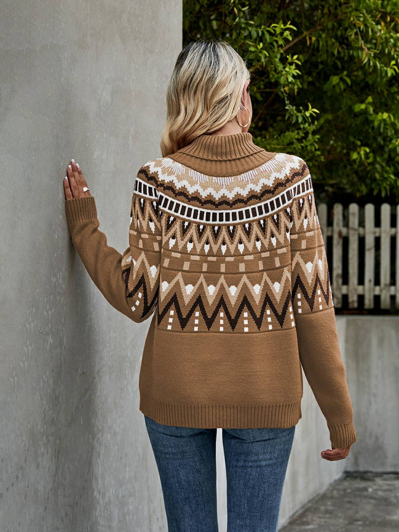 Striped Color Block Turtleneck Sweater
