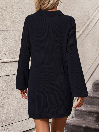 Anastasia Cotton Blend Knit Sweater Dress - Black
