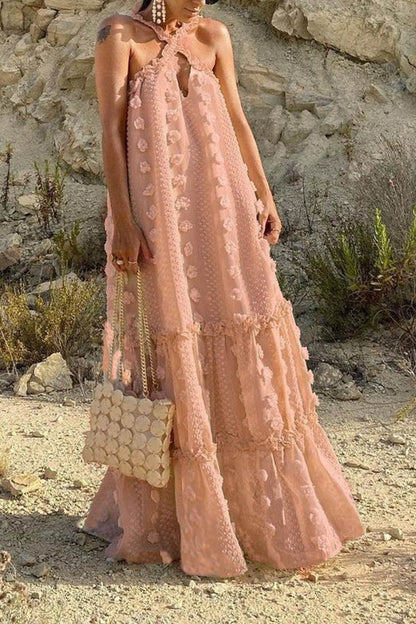 3d Criss-cross Halterneck Maxi Dress