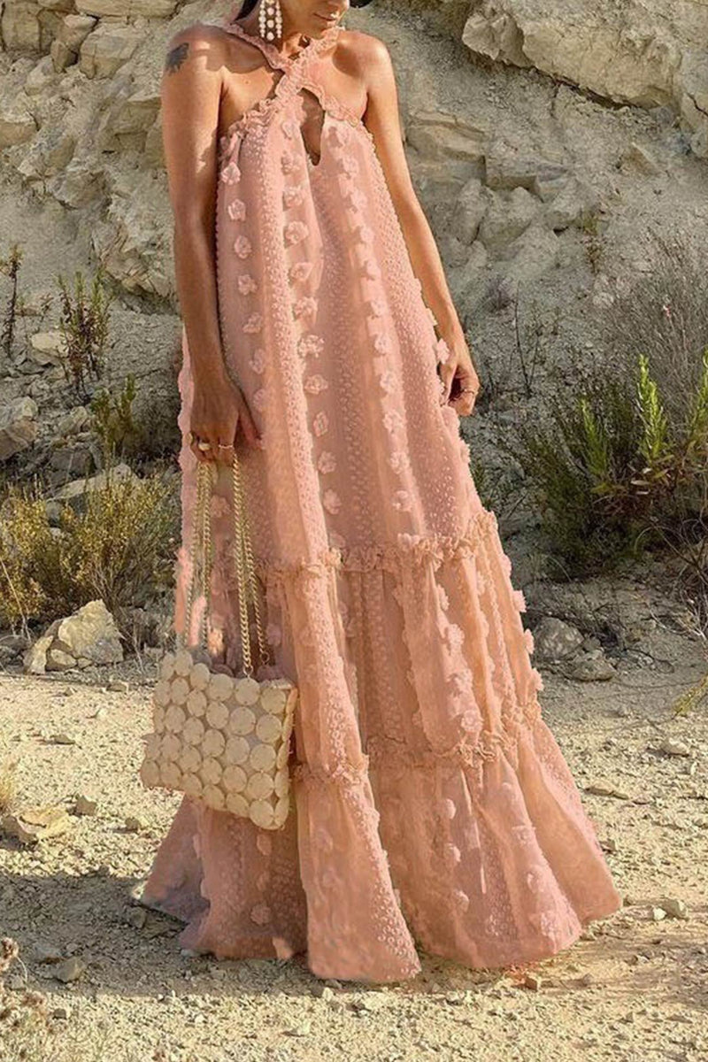 3d Criss-cross Halterneck Maxi Dress