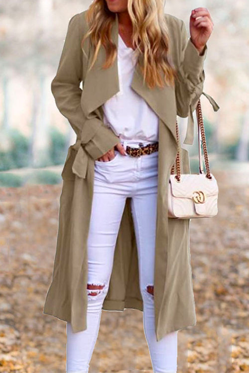 Moxidress Drap Front Tie Waist Fall Midi Cardigan