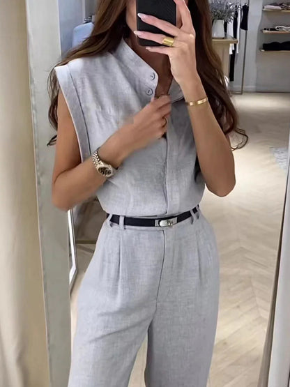 Granit Pintuck Trousers Wide-leg Pant Set