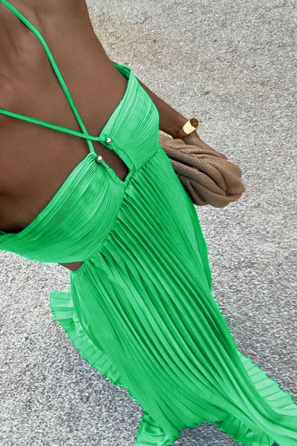 Halterneck Cutout Pleated Maxi Dress