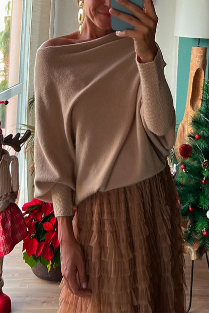 Boat Neck Batwing Sleeves Cozy Pullover Sweater