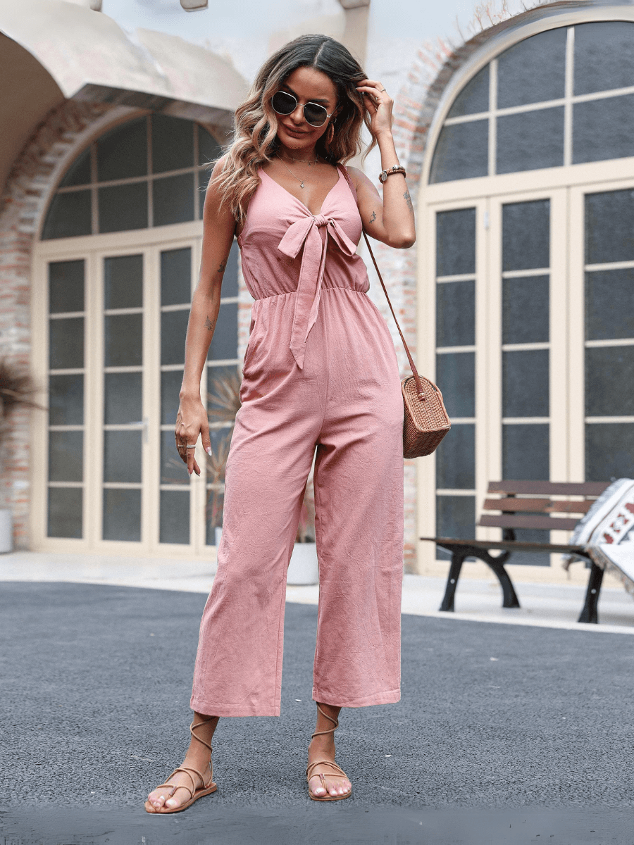Kenia V-neck Bow Tie Jumpsuit