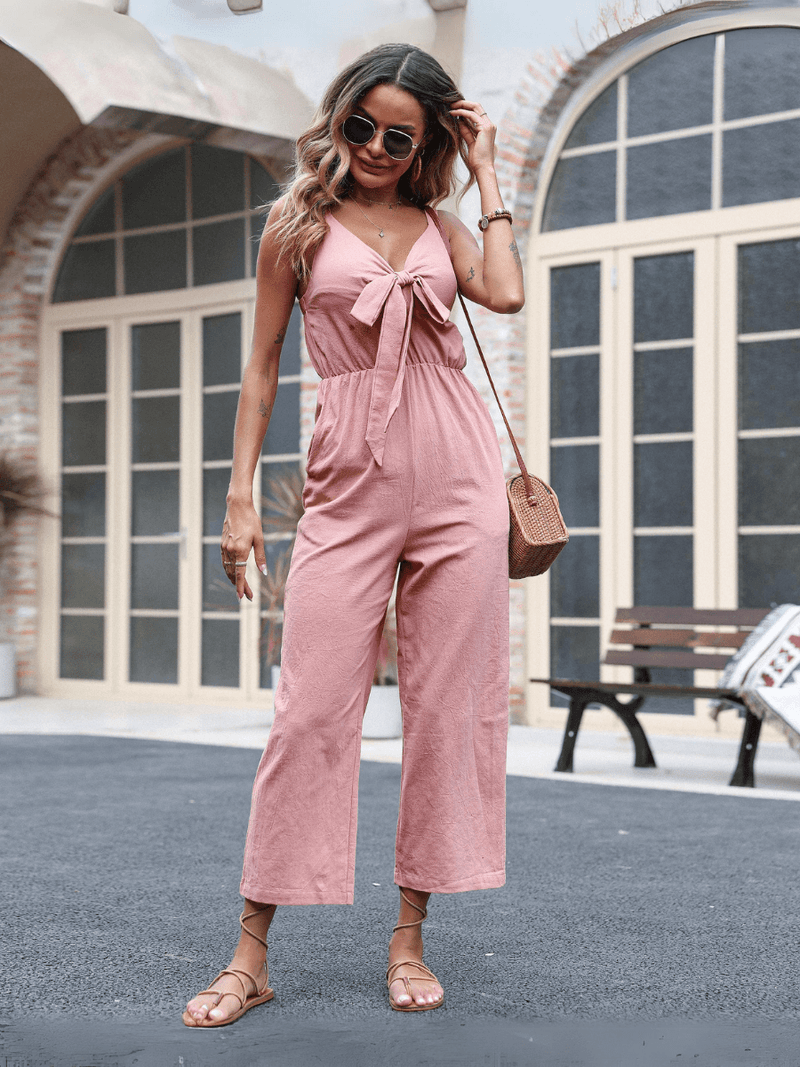Kenia V-neck Bow Tie Jumpsuit
