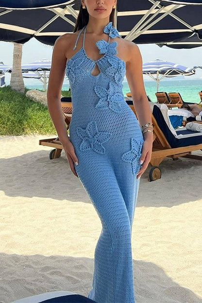 Moxidress Halter Cut Out Crochet Maxi Dress