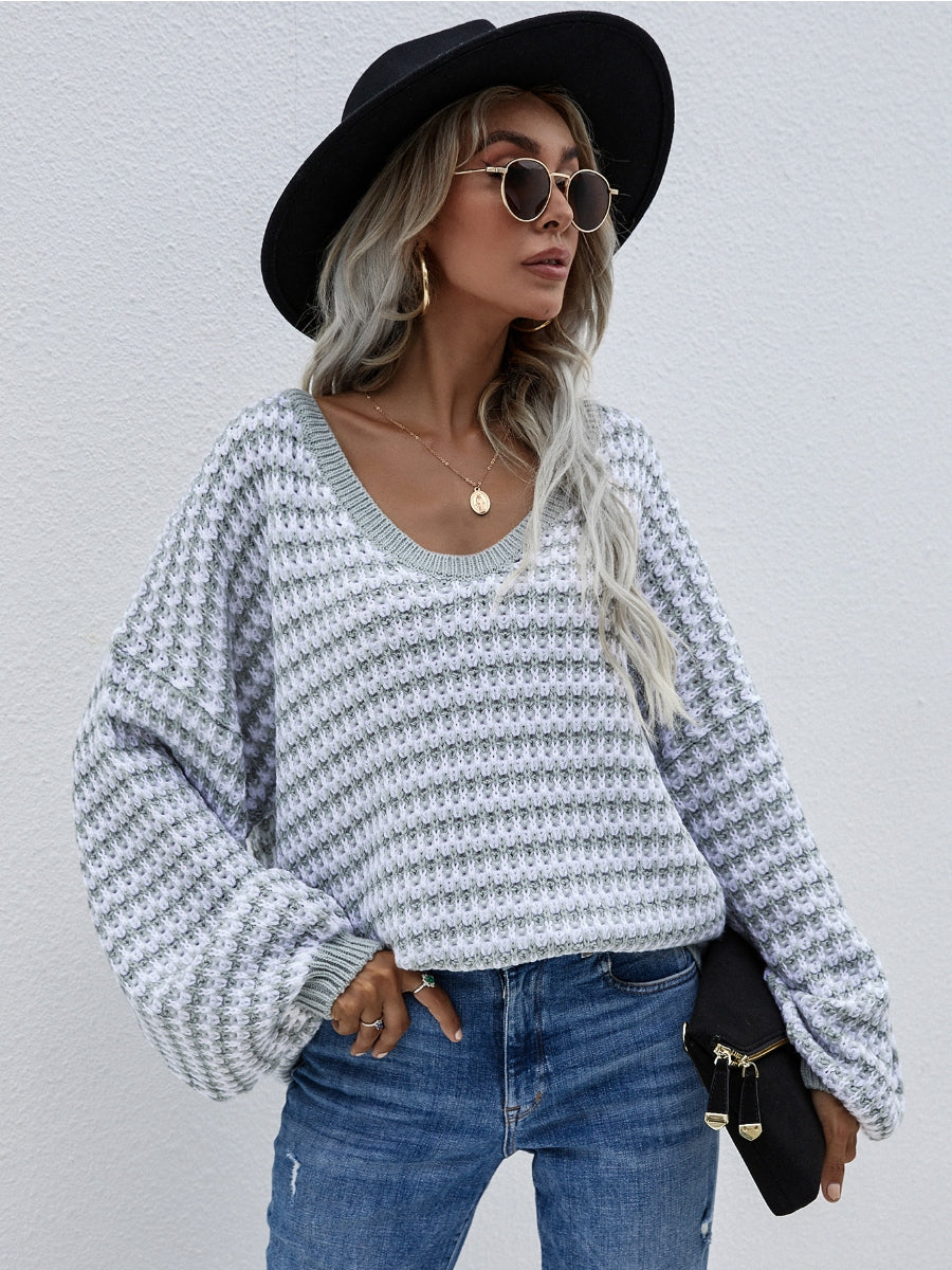 | Puff Sleeve V-neck Sweater - Smoke