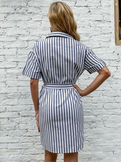 Antonette Dress - Grey Stripe