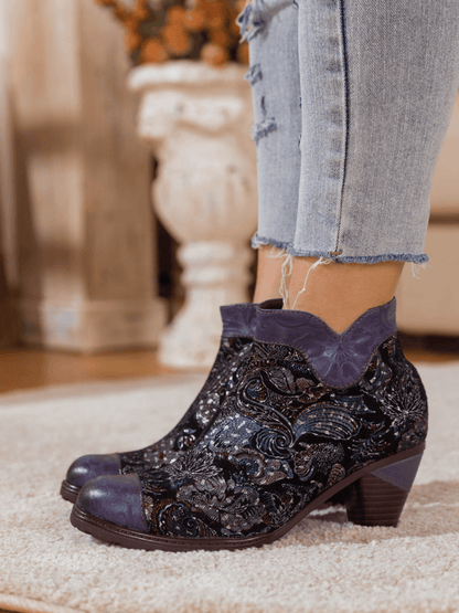 Soffia | Galaxy Paisley Embossed Leather Ankle Boot