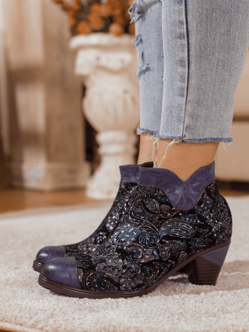 Soffia | Galaxy Paisley Embossed Leather Ankle Boot