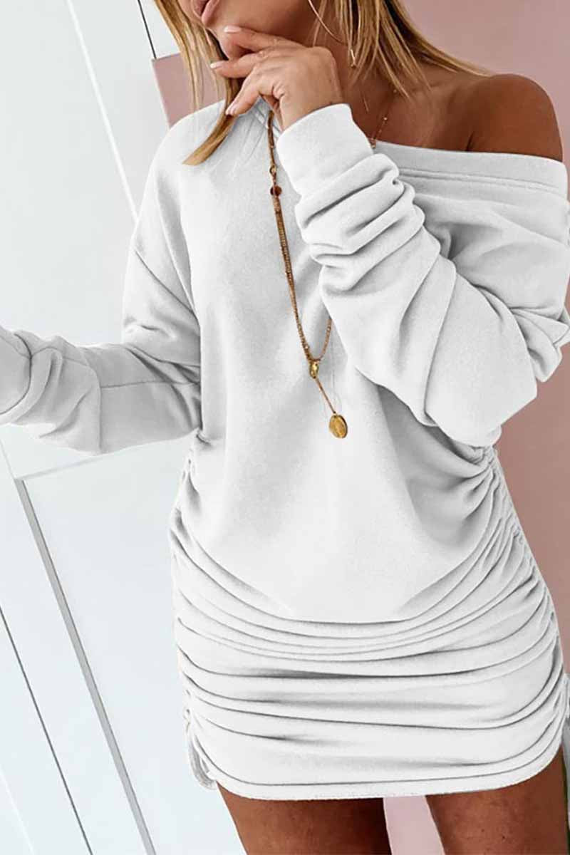 Strapless Drawstring Pleated Color Mini Dress(3 Colors)