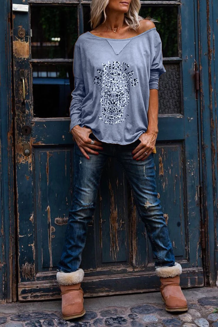 Skull Head Printed Loose Long Sleeve T-shirt