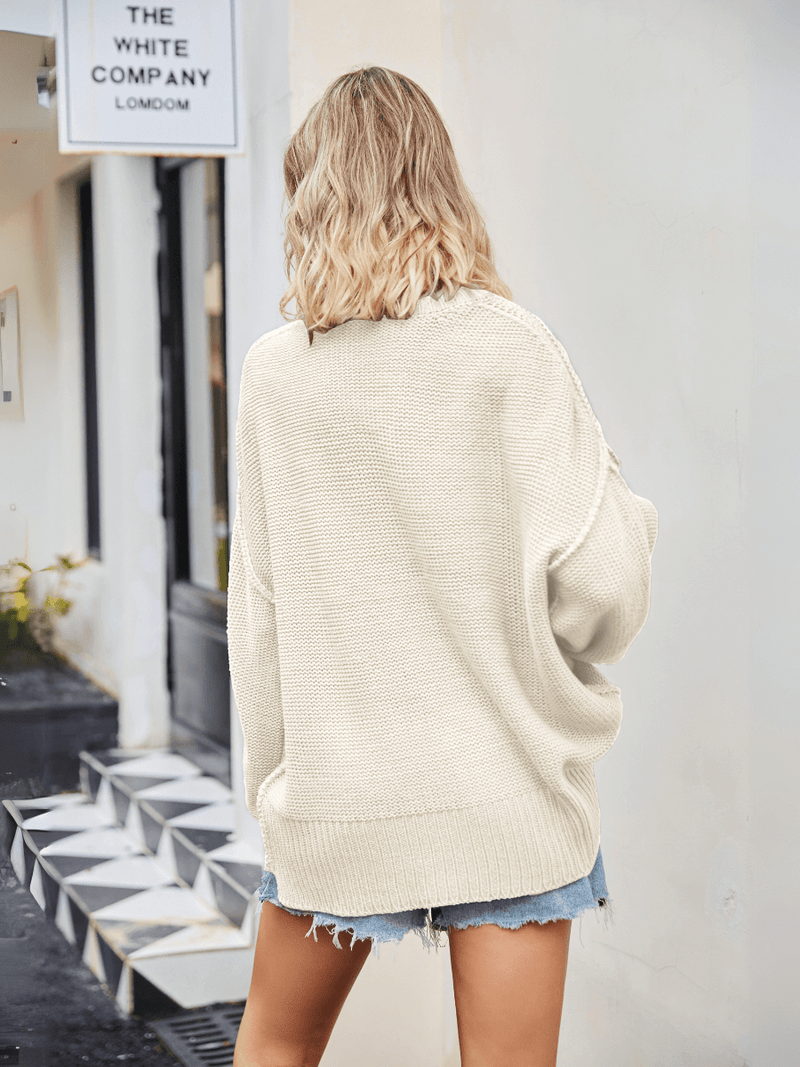 Hughes Heart Neck Knit Sweater - Beige