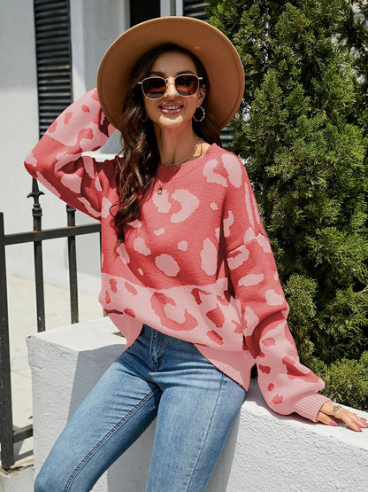 Leopard Round Neck Knit Sweater