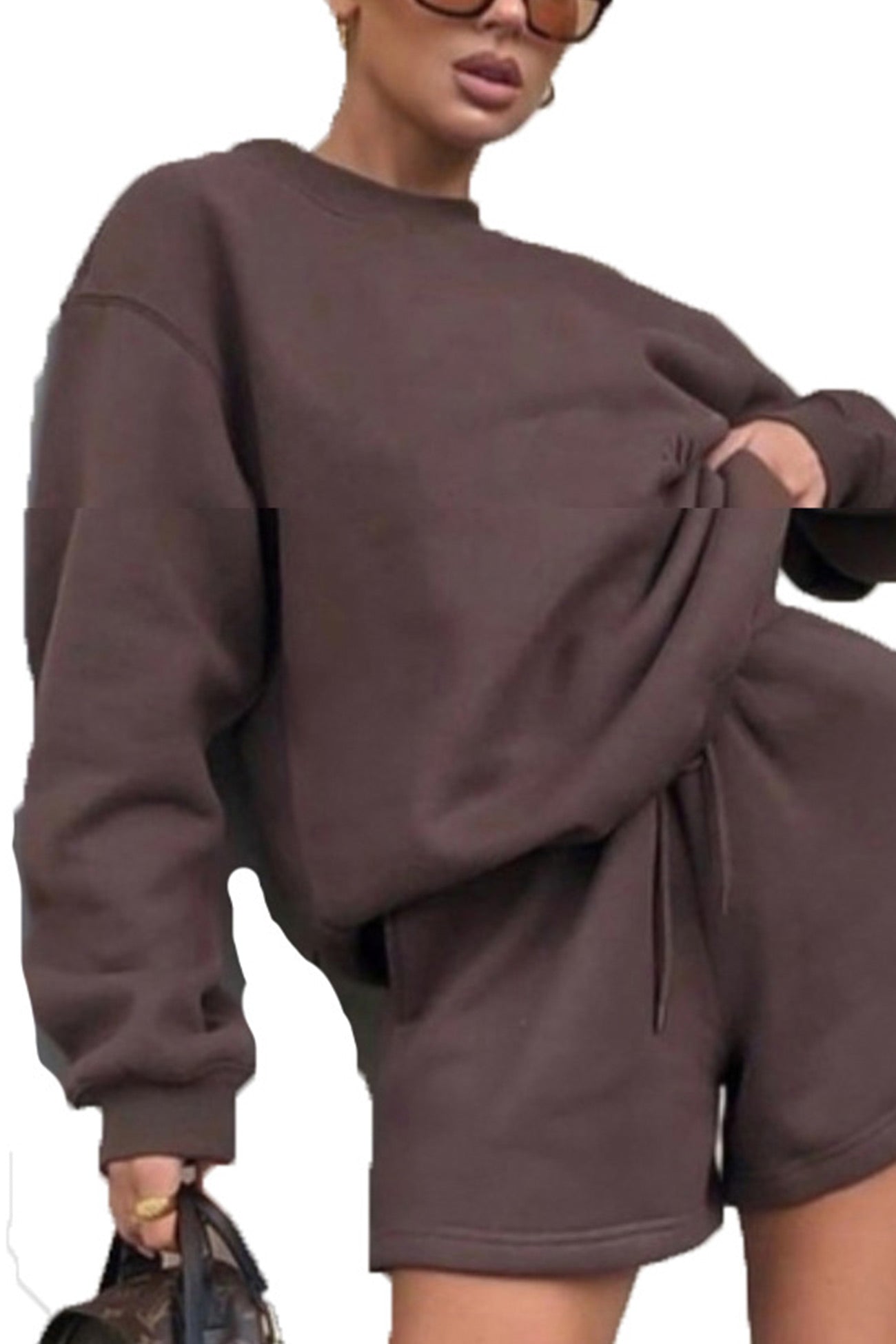 Crew Neck Sweatshirt Shorts Set