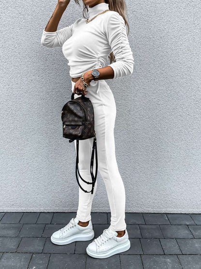 Daily Draw String Fold Turtleneck Long Sleeve Two Pieces
