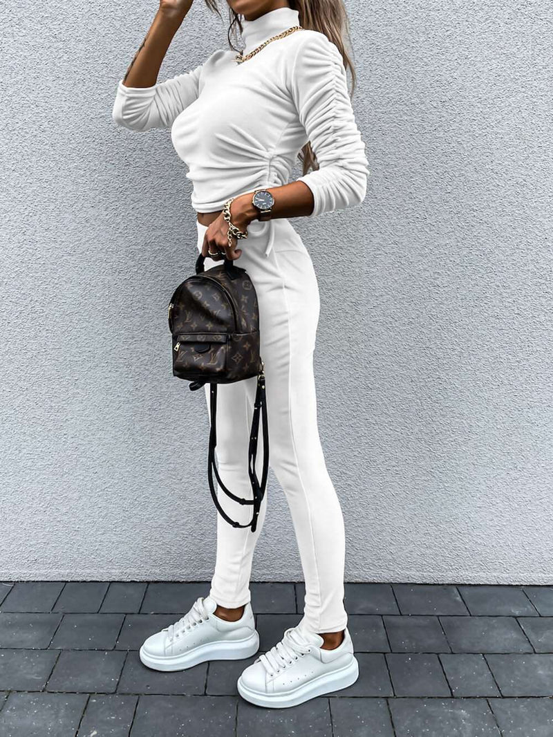 Daily Draw String Fold Turtleneck Long Sleeve Two Pieces