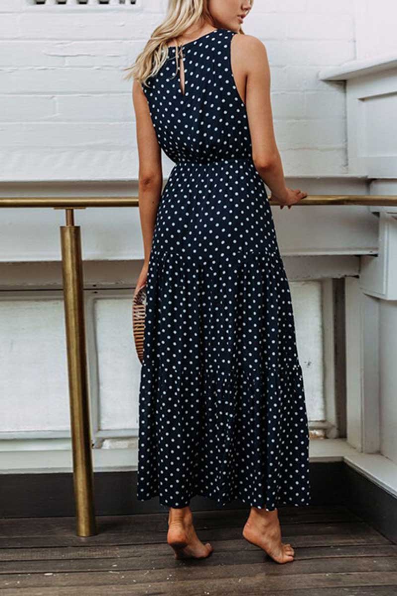 Polka Dot Waist Maxi Dress(2 Colors)