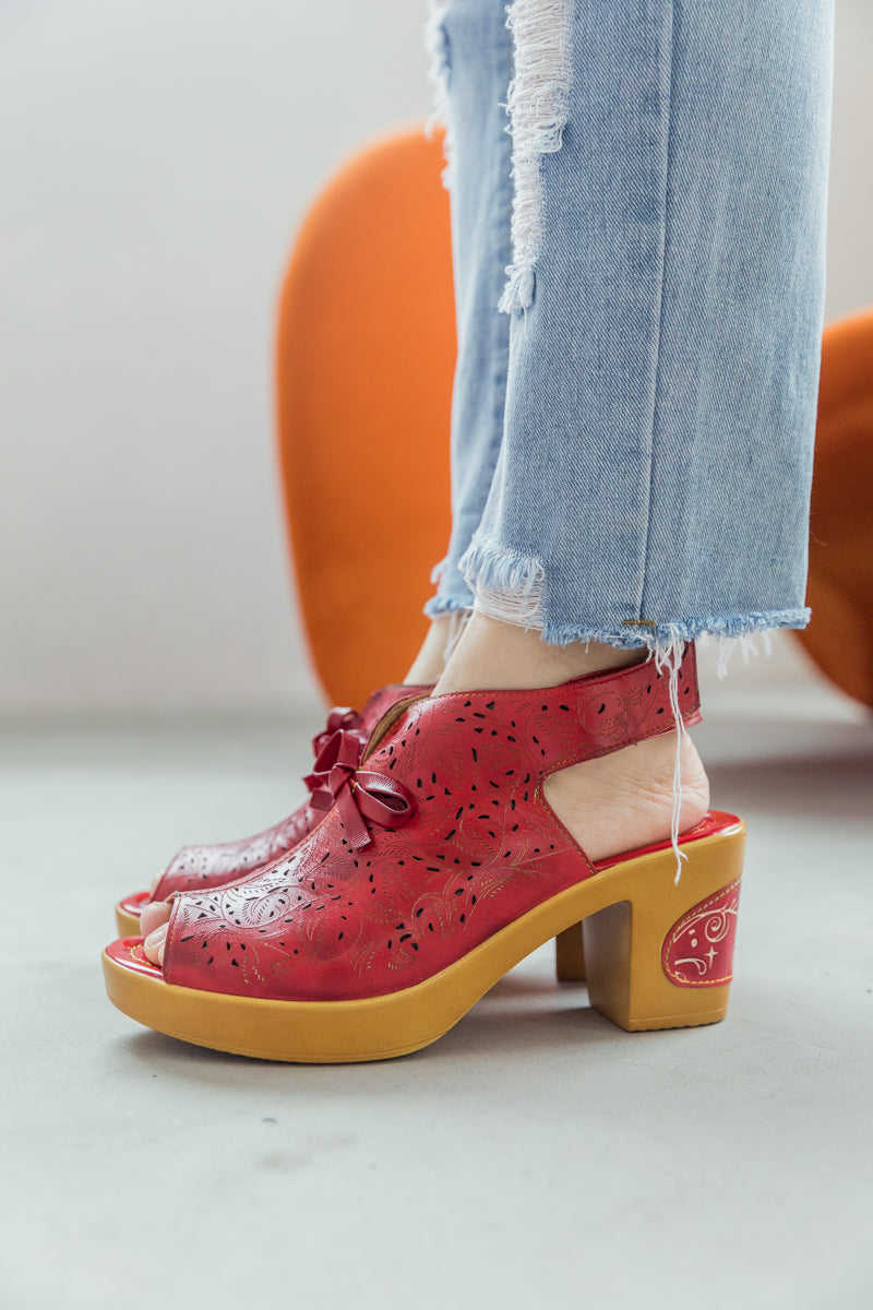 Soffia | Red Perforated Genuine Leather Sandal