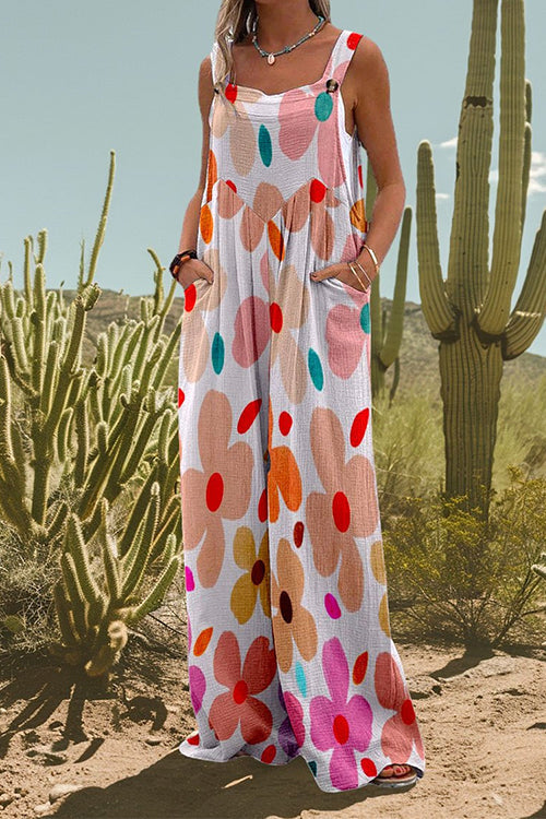 Print Wide Leg Loose Overalls
