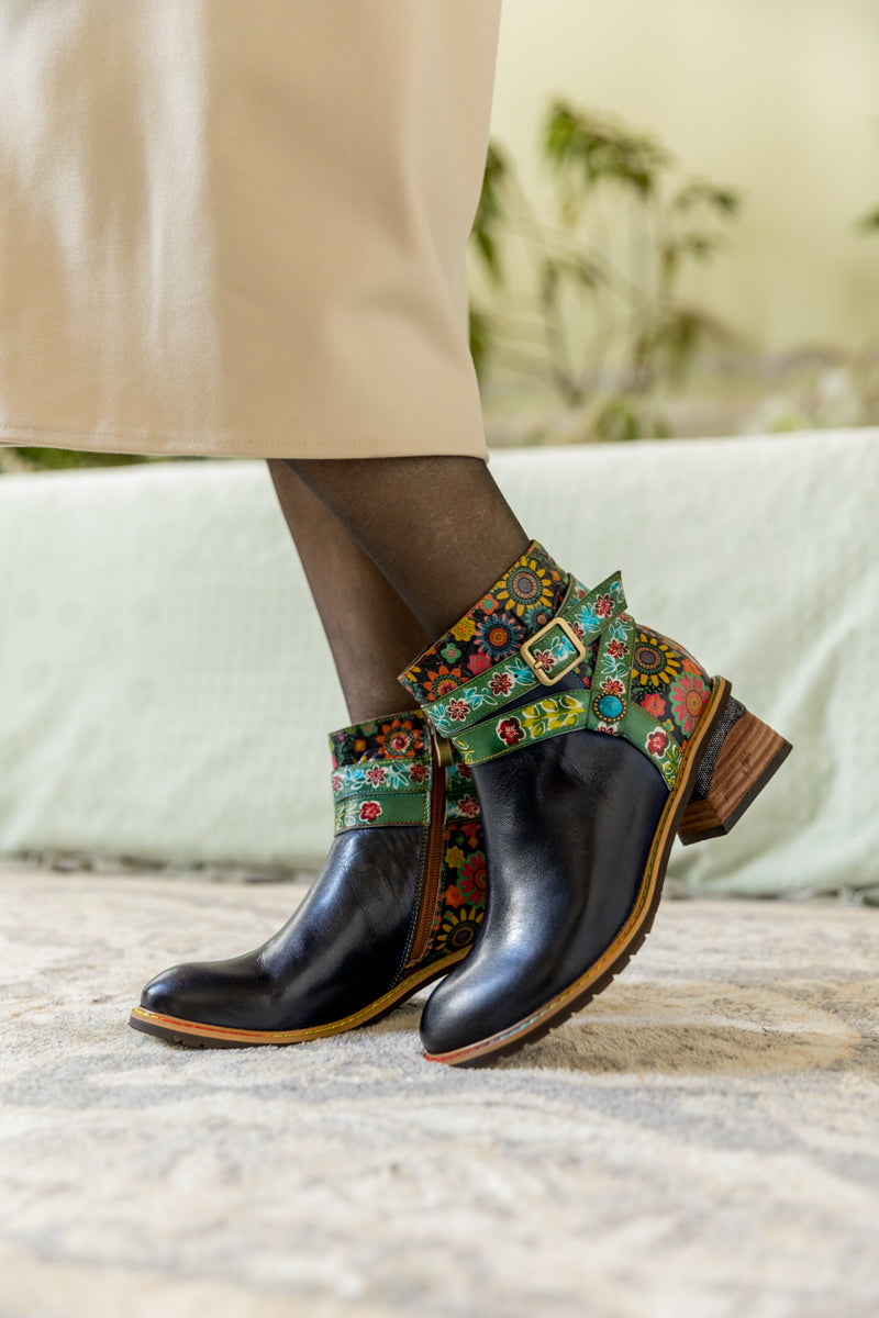 Soffia | Abstract Strap Leather Ankle Boot