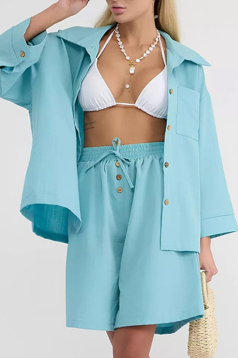 Color Shirt Single-breasted Bermuda Shorts Set