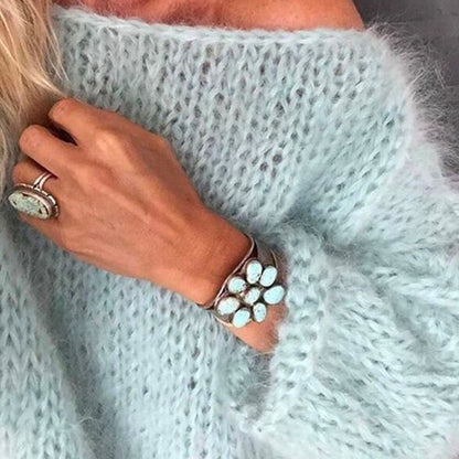 Moxidress Boat Neck Fluffy Knitting Sweater
