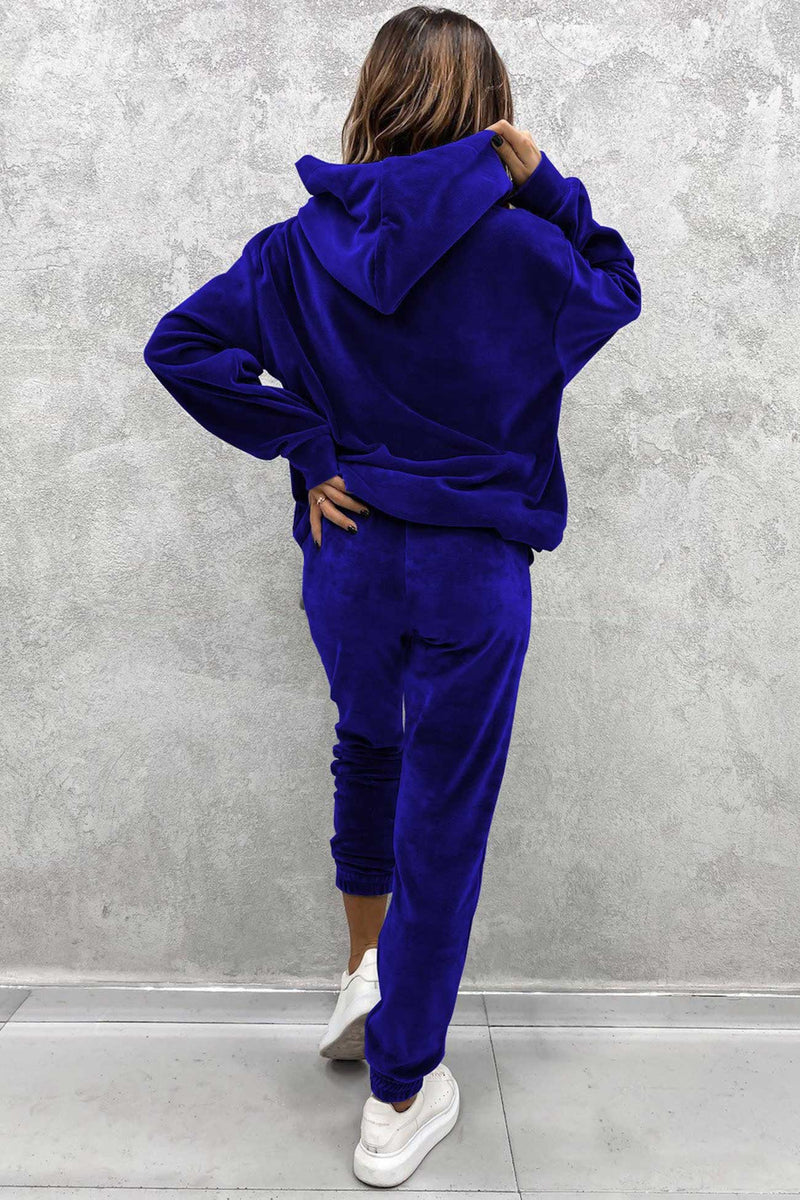 Velour Color Hoodie Long Pants Set