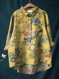 Women's Vintage Floral Birds Art Print Casual Shirt