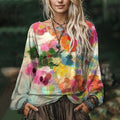 Women's Vintage Flower Art Print Casual Cotton And Linen Shirt elevenforest