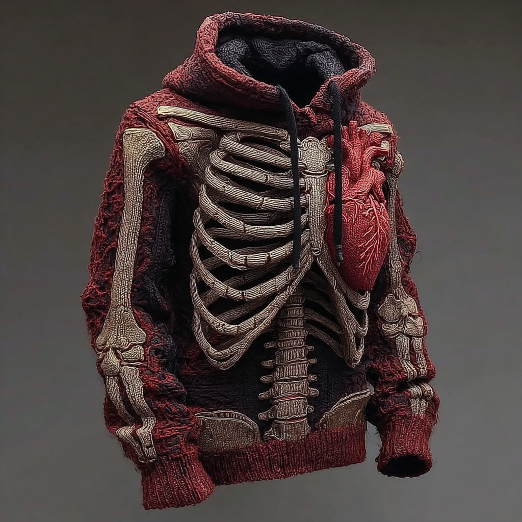 Men's Vintage Halloween Anatomy Art Knit Hooded Sweater artswardrobe