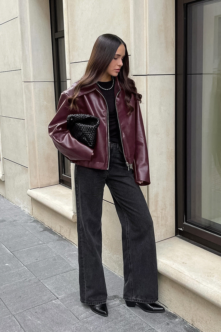 Burgundy Biker Coat