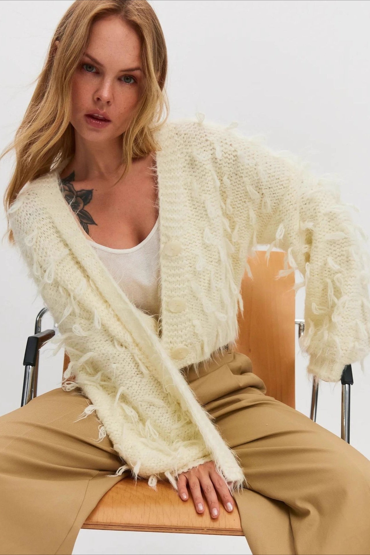 Slouchy V-neck Tasseled Loose Sweater