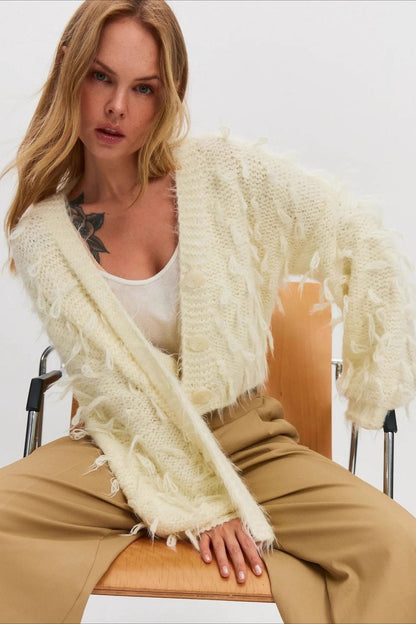 Slouchy V-neck Tasseled Loose Sweater