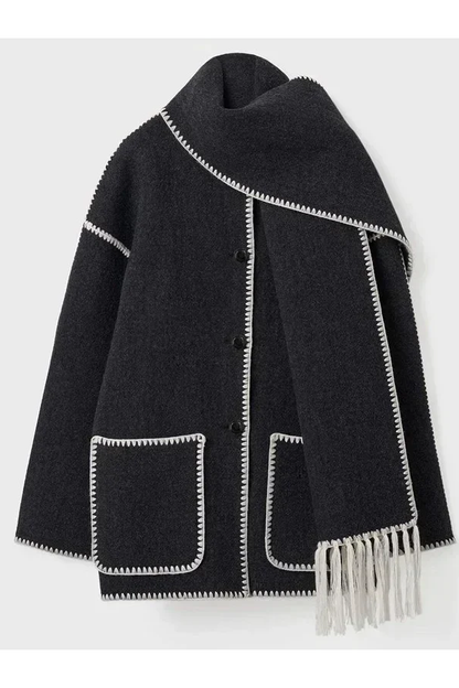 Scarf-neckline Felt Woolen Coat