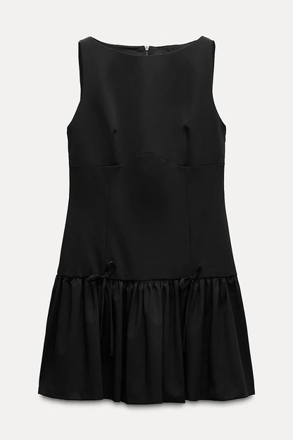 Velvet Bow Embellished Sleeveless Mini Dress