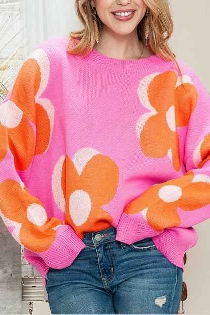 Pink & Orange Cable Knitted Sweater