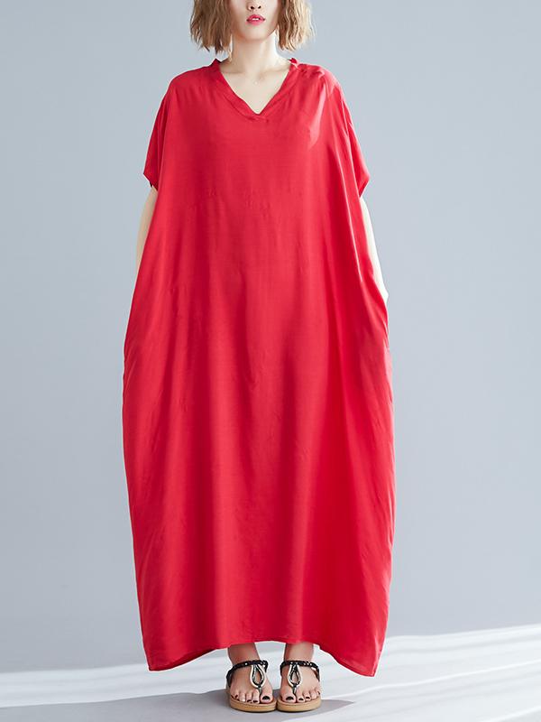 9 Colors Loose Color V-neck Maxi Dress