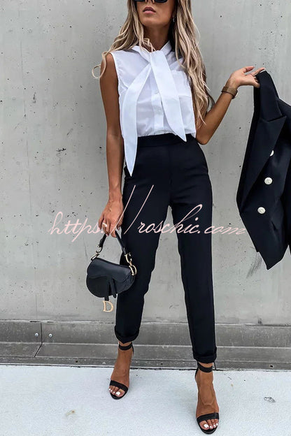 Time to Charm Lapel Button Pocket Long Sleeve Blazer Elastic Waist Pants Suit