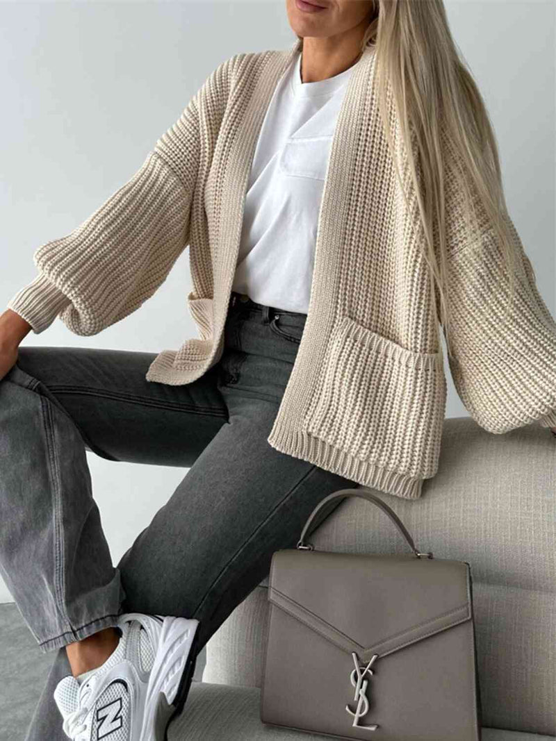 Color V-neck Long-sleeved Knitted Cardigan