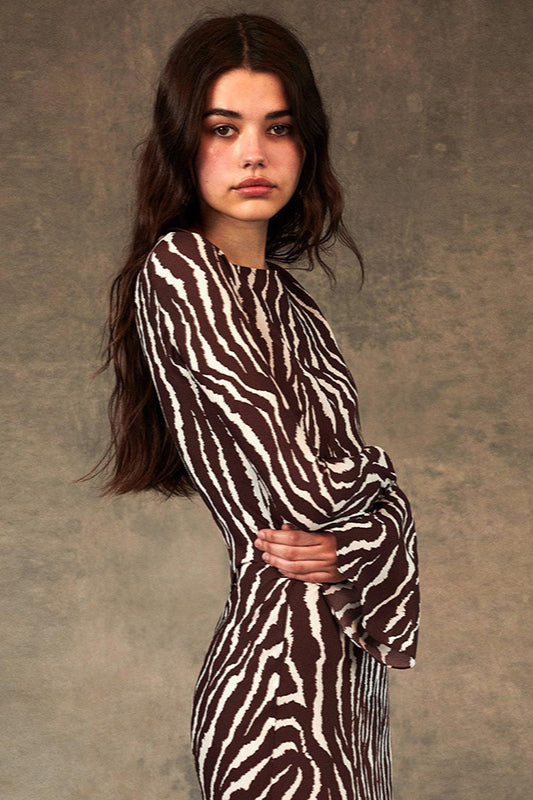 Print Round Neck Bodycon Maxi Dress