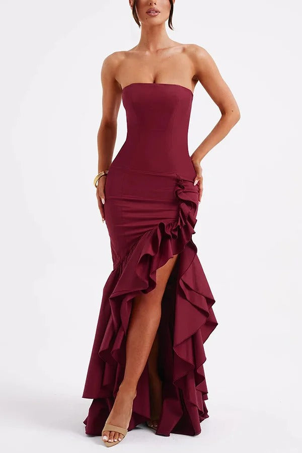 Off-shoulder Slim Fit Irregular Hem Maxi Dress