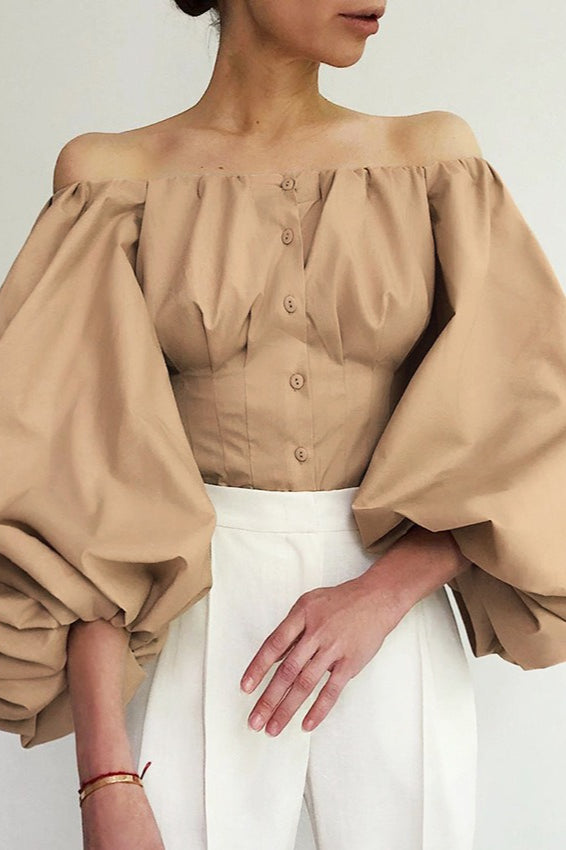Puff Sleeve Cold Shoulder Blouse