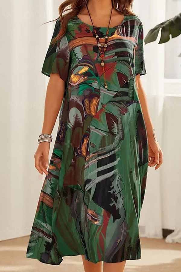 Tunic Round Neck Loose Beach Maxi Dress
