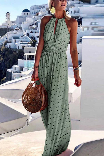 Fashionable and Vacation Style Printed Large Hanging Neck Design With a Sense of Long Skirt