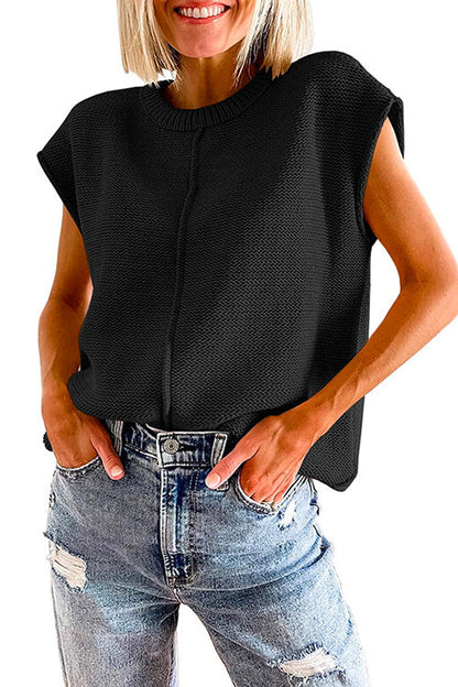 Crewneck Cap Sleeves Pullover Sweater