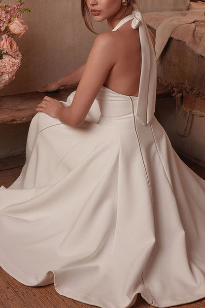 Moxidress Halter Neck Backless Hollow Out Swing Midi Dress
